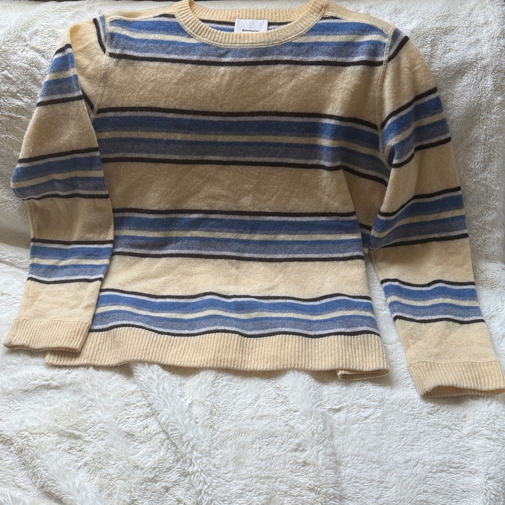 Reformation Boyfriend Cashmere Sweater in Parmesan Stripes - Picture 5 of 5
